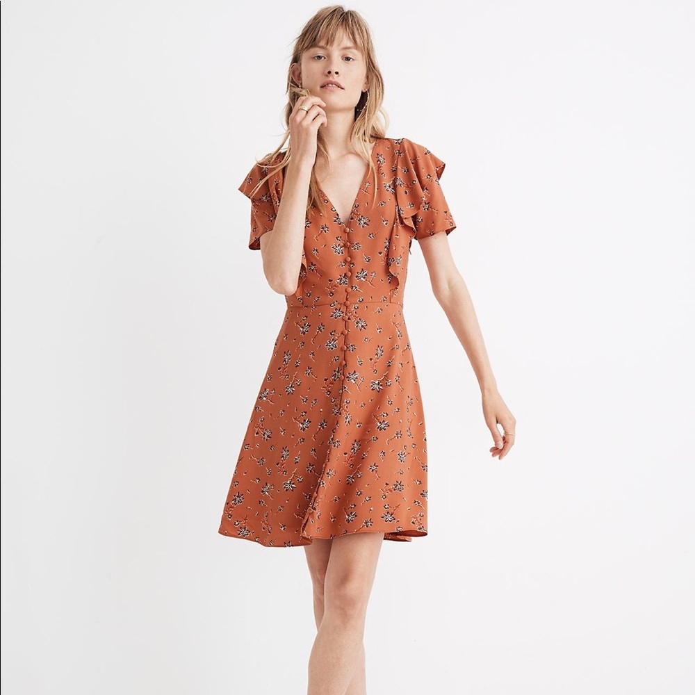 Madewell Flutter-Sleeved Dress in Ginger Floral